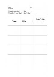 English Worksheet: What do you like?