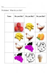 English Worksheet: What do you like?