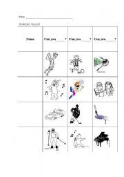 English Worksheet: Can you .....?