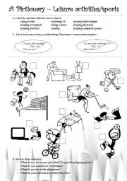 English Worksheet: A Pictionary - leisure Activities / Sports