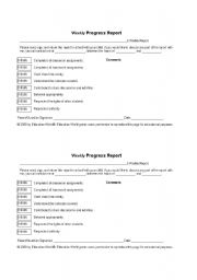 English worksheet: weekly progress report
