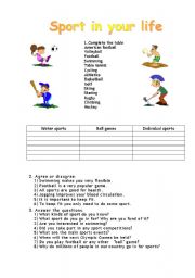English Worksheet: Sport in your life