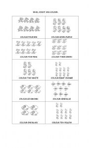 English Worksheet: Count and colour