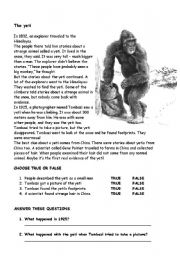 English Worksheet: The yeti (reading)