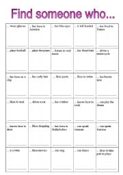 English Worksheet: find someone who- introduction game