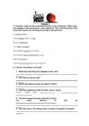 English Worksheet: James and the Giant Peach -Chapter 1-