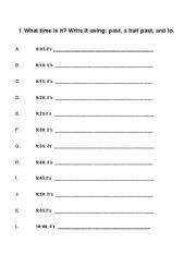 English worksheet: Time exercise