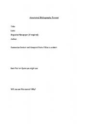 English Worksheet: Simple Easy to use guide for Annotated Bibliography