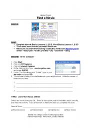 English Worksheet: Find a Movie: Internet Project