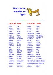 English worksheet: the animals