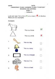 English Worksheet:  STARTERS  Exam - Cambrigde Young Learners