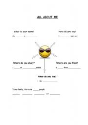 English Worksheet: All about me.