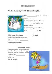 SUMMER HOLIDAY - song by Cliff Richard worksheet + video link + key