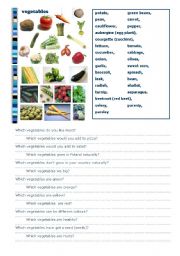 English Worksheet: vegetables