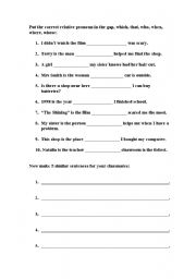 English worksheet: relative pronouns