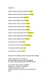 English Worksheet: money can or cant