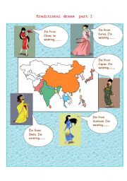 English Worksheet: Traditional dresses- Asia- part I -Activities
