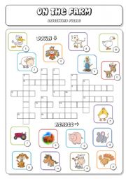 English Worksheet: On the Farm (2a/3) - Crossword Puzzle + Answer Key 