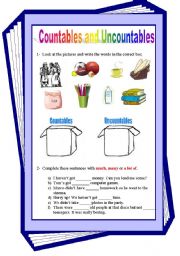 English Worksheet: Countables and uncountables