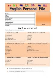 English Worksheet: English personal file