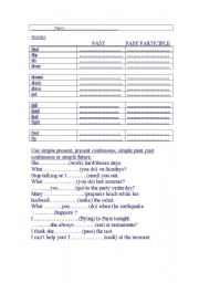 English worksheet: irregular verbs and tenses