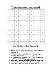 English worksheet: Mini travel wordsearch