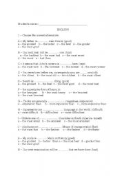 English Worksheet: Comparative/superlative test