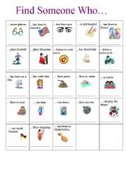 English Worksheet: find someone who(with pictures)