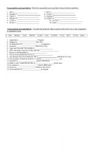 English worksheet: comparatives and superlatives