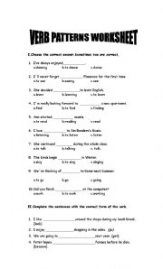 English Worksheet: VERBS PATTERNS