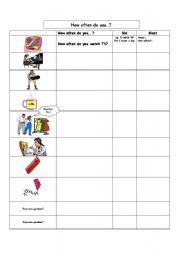 English worksheet: How often do you? Class Survey