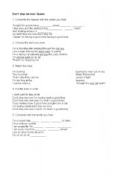 English Worksheet: DONT STOP ME NOW- QUEEN