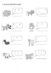 English Worksheet: animals unscramble!