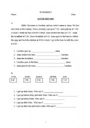 English Worksheet: after - before