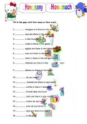 English Worksheet: How Many, How Much (part 1)