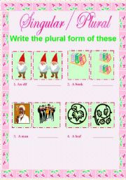 English Worksheet: Singular - plural (1/2)
