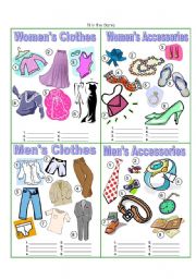 English Worksheet: Clothes & Accessories Picture Dictionary - Fill in the Blanks