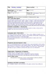 English Worksheet: activity plan Monkey Monkey
