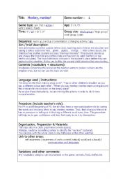 English worksheet: activity plan Monkey Monkey