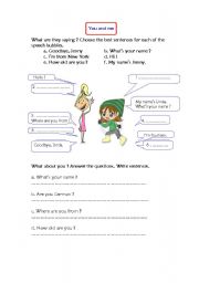English Worksheet: you and me