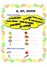 English Worksheet: a, an, some