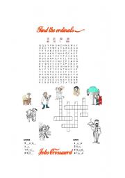 English worksheet: Ordinal Numbers Wordsearch + Jobs Crossword