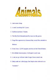 English worksheet: Suprising Facts about Animals  Part II (2 pages)