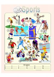 English Worksheet: Sports - Picture Dictionary - Fill in the Blanks