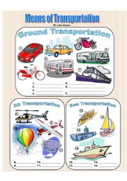 English Worksheet: Means of Transportation - Picture Dictionary - Fill in the Blanks