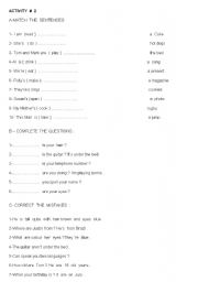 English Worksheet: Acitivity # 2 