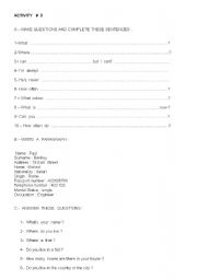 English worksheet: Activity # 3 Frequency Adverbs-Simple Present -Questions to complete 