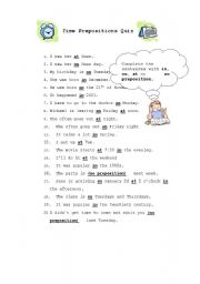 English Worksheet: Time prepositions quiz