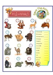 English Worksheet: Wild Animals Match Part -1