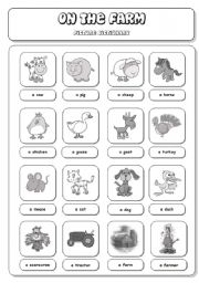 English Worksheet: On the Farm (1/3) - Picture Dictionary  (Black&White)